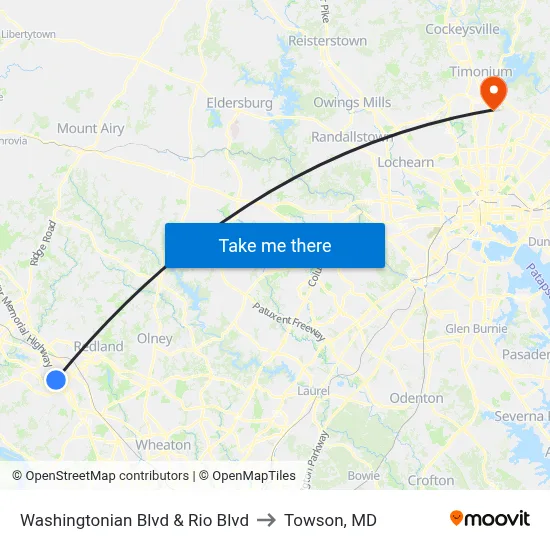 Washingtonian Blvd & Rio Blvd to Towson, MD map