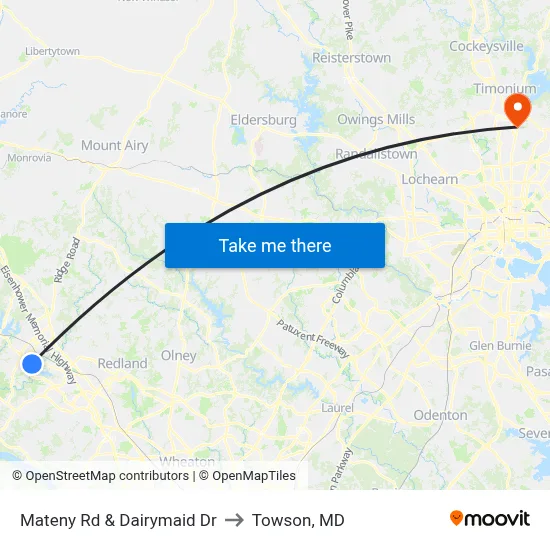 Mateny Rd & Dairymaid Dr to Towson, MD map