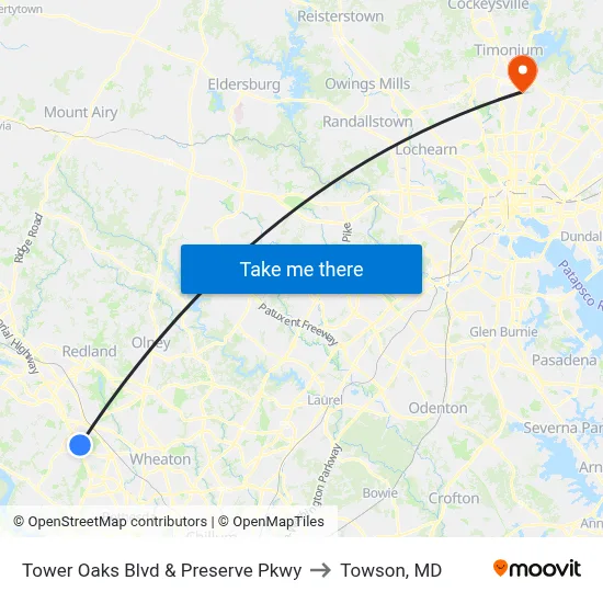 Tower Oaks Blvd & Preserve Pkwy to Towson, MD map