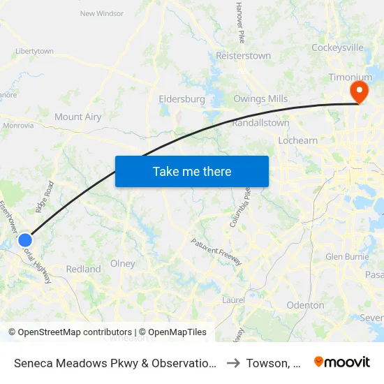 Seneca Meadows Pkwy & Observation Dr to Towson, MD map