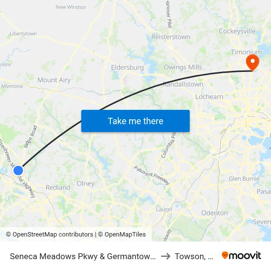 Seneca Meadows Pkwy & Germantown Rd to Towson, MD map