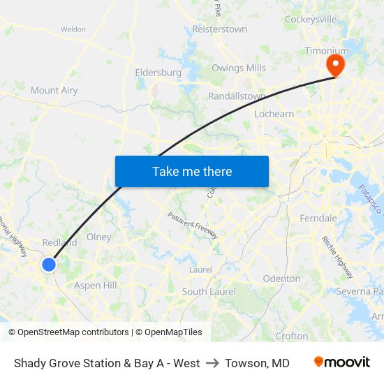 Shady Grove Station & Bay A - West to Towson, MD map