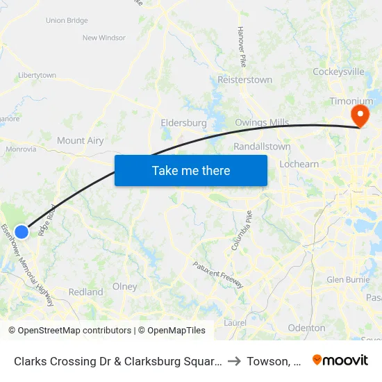 Clarks Crossing Dr & Clarksburg Square Rd to Towson, MD map