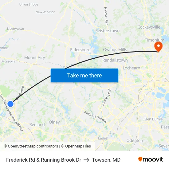 Frederick Rd & Running Brook Dr to Towson, MD map