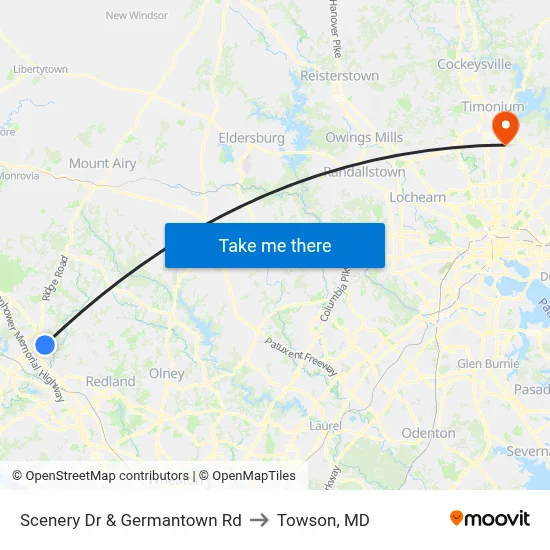 Scenery Dr & Germantown Rd to Towson, MD map