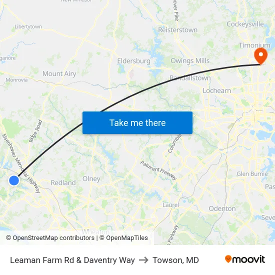 Leaman Farm Rd & Daventry Way to Towson, MD map