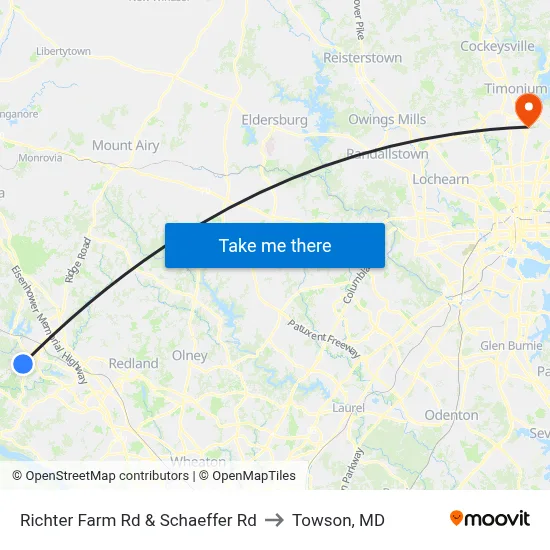 Richter Farm Rd & Schaeffer Rd to Towson, MD map