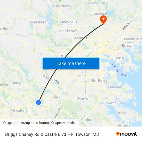 Briggs Chaney Rd & Castle Blvd to Towson, MD map