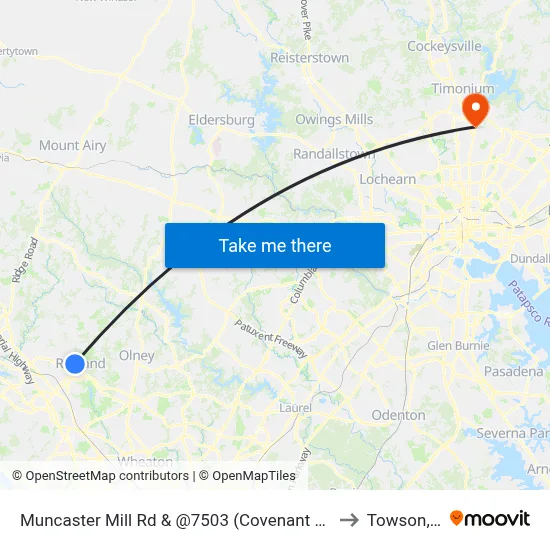 Muncaster Mill Rd & @7503 (Covenant Life Church) to Towson, MD map