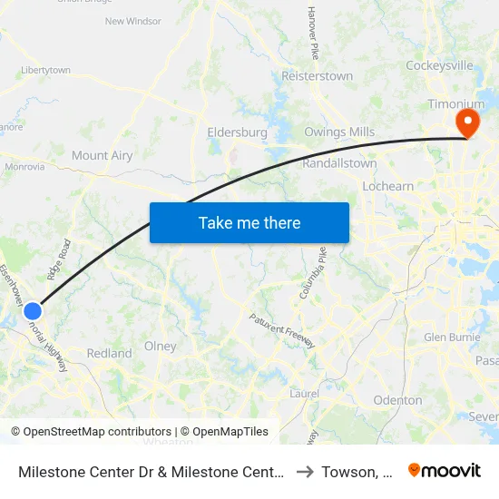 Milestone Center Dr & Milestone Center Ct to Towson, MD map