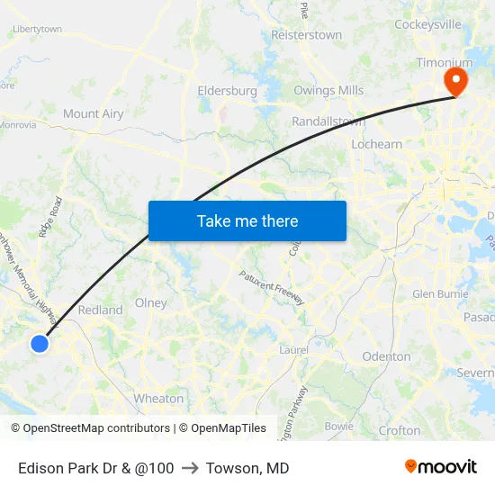 Edison Park Dr & @100 to Towson, MD map