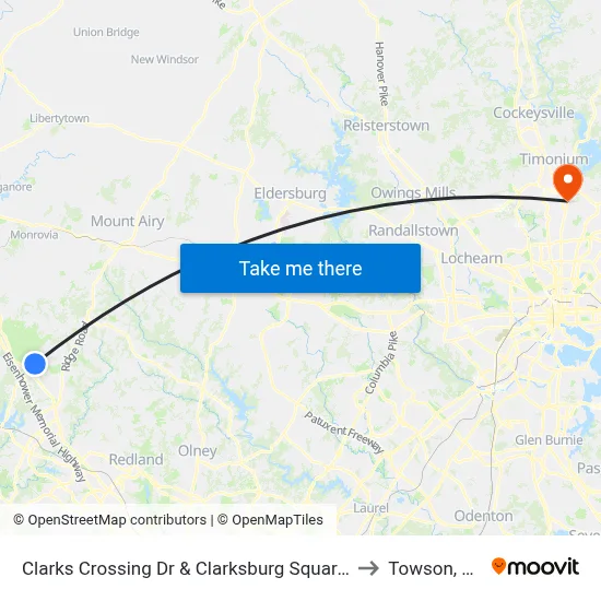 Clarks Crossing Dr & Clarksburg Square Rd to Towson, MD map