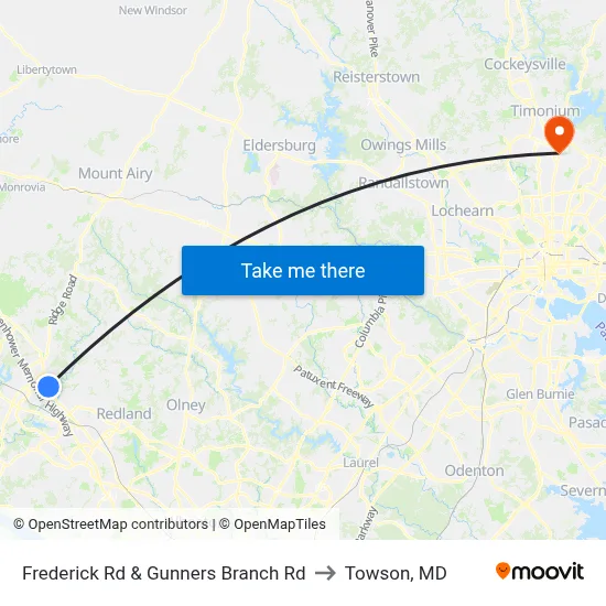 Frederick Rd & Gunners Branch Rd to Towson, MD map