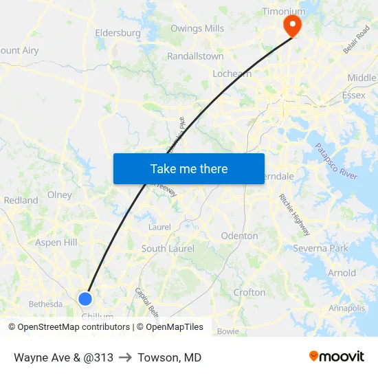 Wayne Ave & @313 to Towson, MD map
