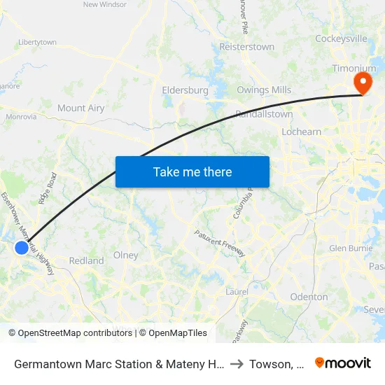 Germantown Marc Station & Mateny Hill Rd to Towson, MD map