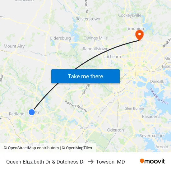 Queen Elizabeth Dr & Dutchess Dr to Towson, MD map
