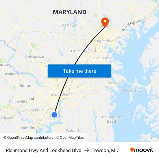 Richmond Hwy And Lockheed Blvd to Towson, MD map