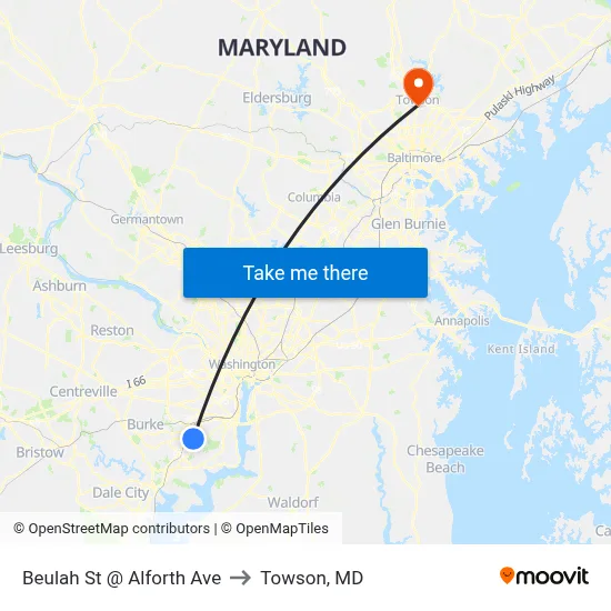 Beulah St @ Alforth Ave to Towson, MD map