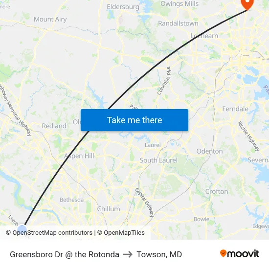 Greensboro Dr @ the Rotonda to Towson, MD map