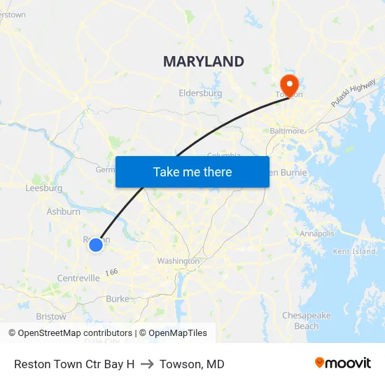 Reston Town Ctr Bay H to Towson, MD map
