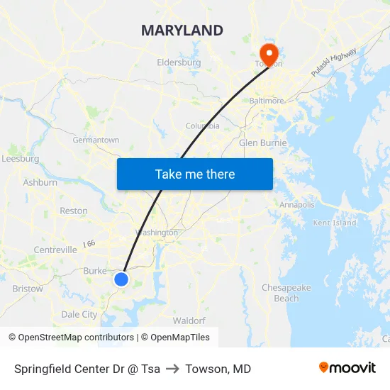 Springfield Center Dr @ Tsa to Towson, MD map