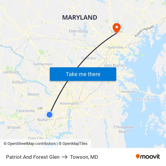 Patriot And Forest Glen to Towson, MD map