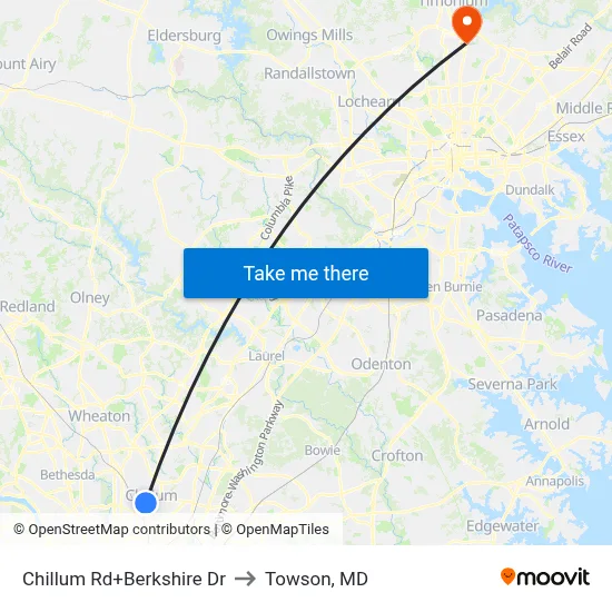 Chillum Rd+Berkshire Dr to Towson, MD map