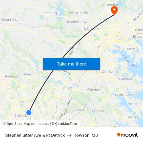 Stephen Sitter Ave & Ft Detrick to Towson, MD map