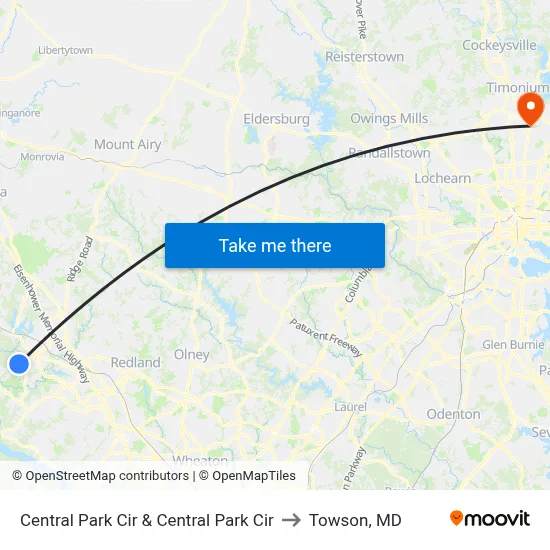 Central Park Cir & Central Park Cir to Towson, MD map