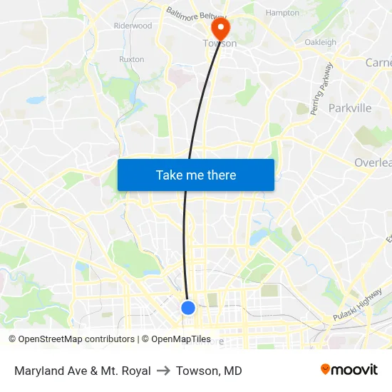 Maryland Ave & Mt. Royal to Towson, MD map