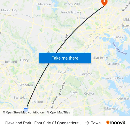 Cleveland Park - East Side Of Connecticut Ave., North Of Ordway St. NW to Towson, MD map