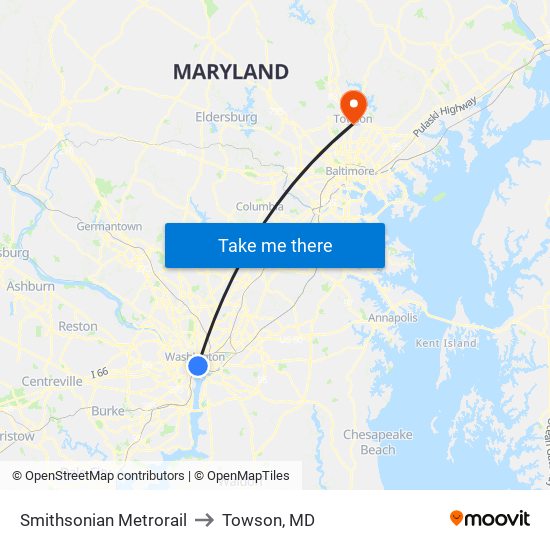 Smithsonian Metrorail to Towson, MD map