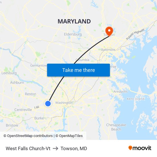 West Falls Church-Vt to Towson, MD map