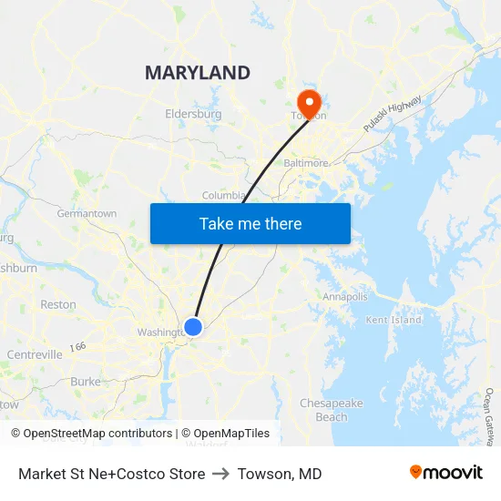 Market St Ne+Costco Store to Towson, MD map