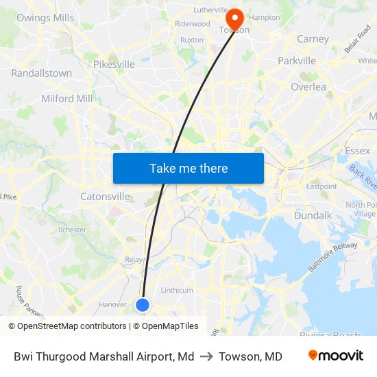 Bwi Thurgood Marshall  Airport, Md to Towson, MD map