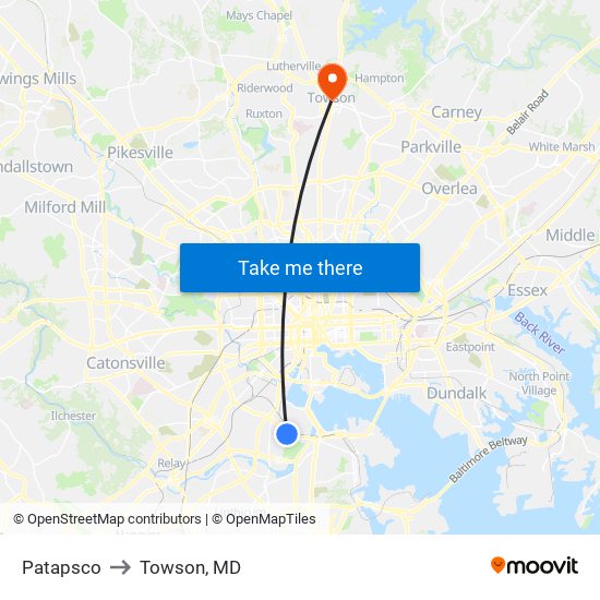 Patapsco to Towson, MD map