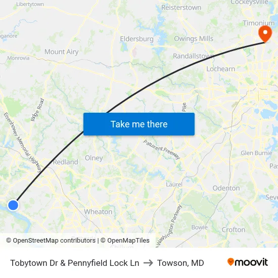 Tobytown Dr & Pennyfield Lock Ln to Towson, MD map