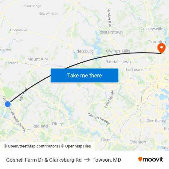 Gosnell Farm Dr & Clarksburg Rd to Towson, MD map