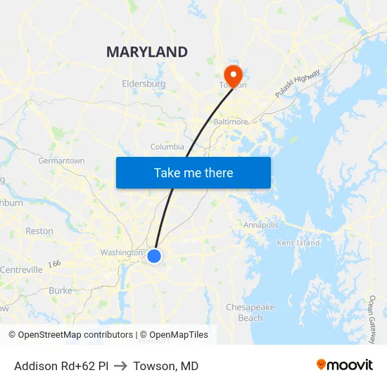 Addison Rd+62 Pl to Towson, MD map