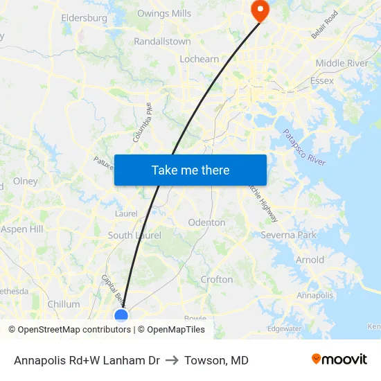 Annapolis Rd+W Lanham Dr to Towson, MD map