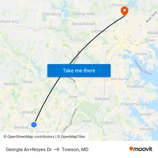 Georgia Av+Noyes Dr to Towson, MD map