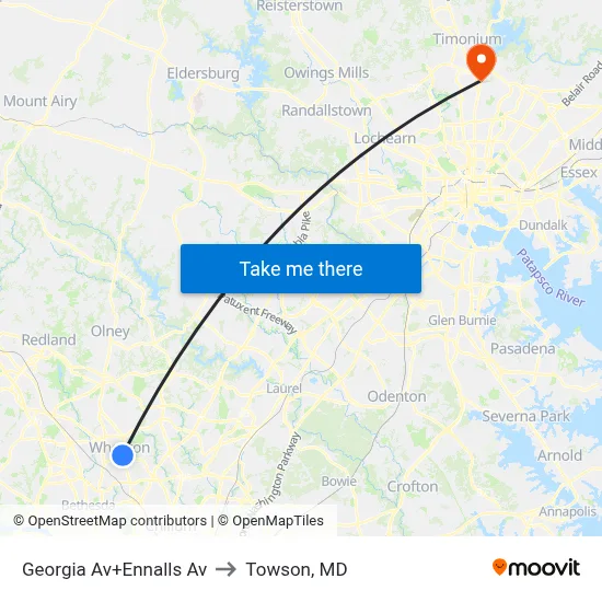 Georgia Av+Ennalls Av to Towson, MD map