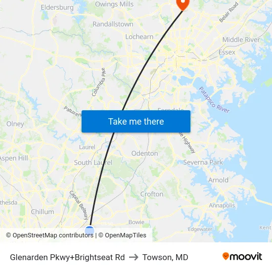 Glenarden Pkwy+Brightseat Rd to Towson, MD map