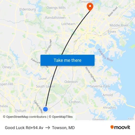 Good Luck Rd+94 Av to Towson, MD map