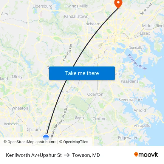 Kenilworth Av+Upshur St to Towson, MD map