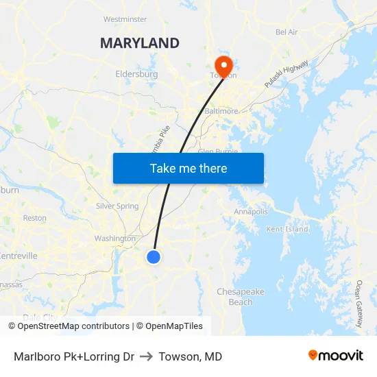 Marlboro Pk+Lorring Dr to Towson, MD map