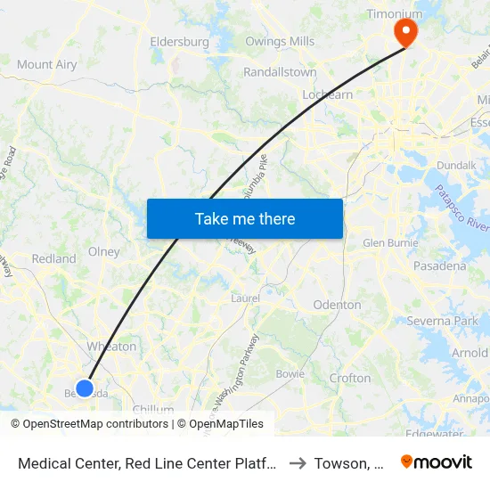 Medical Center, Red Line Center Platform to Towson, MD map