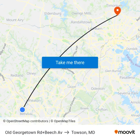 Old Georgetown Rd+Beech Av to Towson, MD map