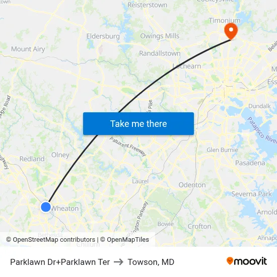 Parklawn Dr+Parklawn Ter to Towson, MD map