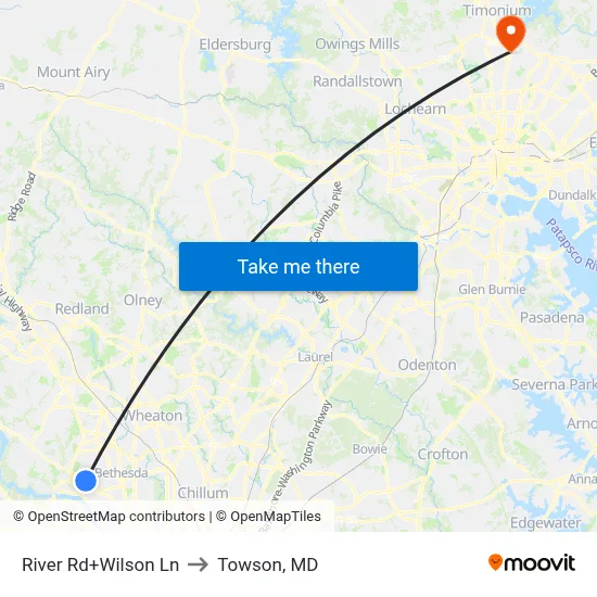 River Rd+Wilson Ln to Towson, MD map